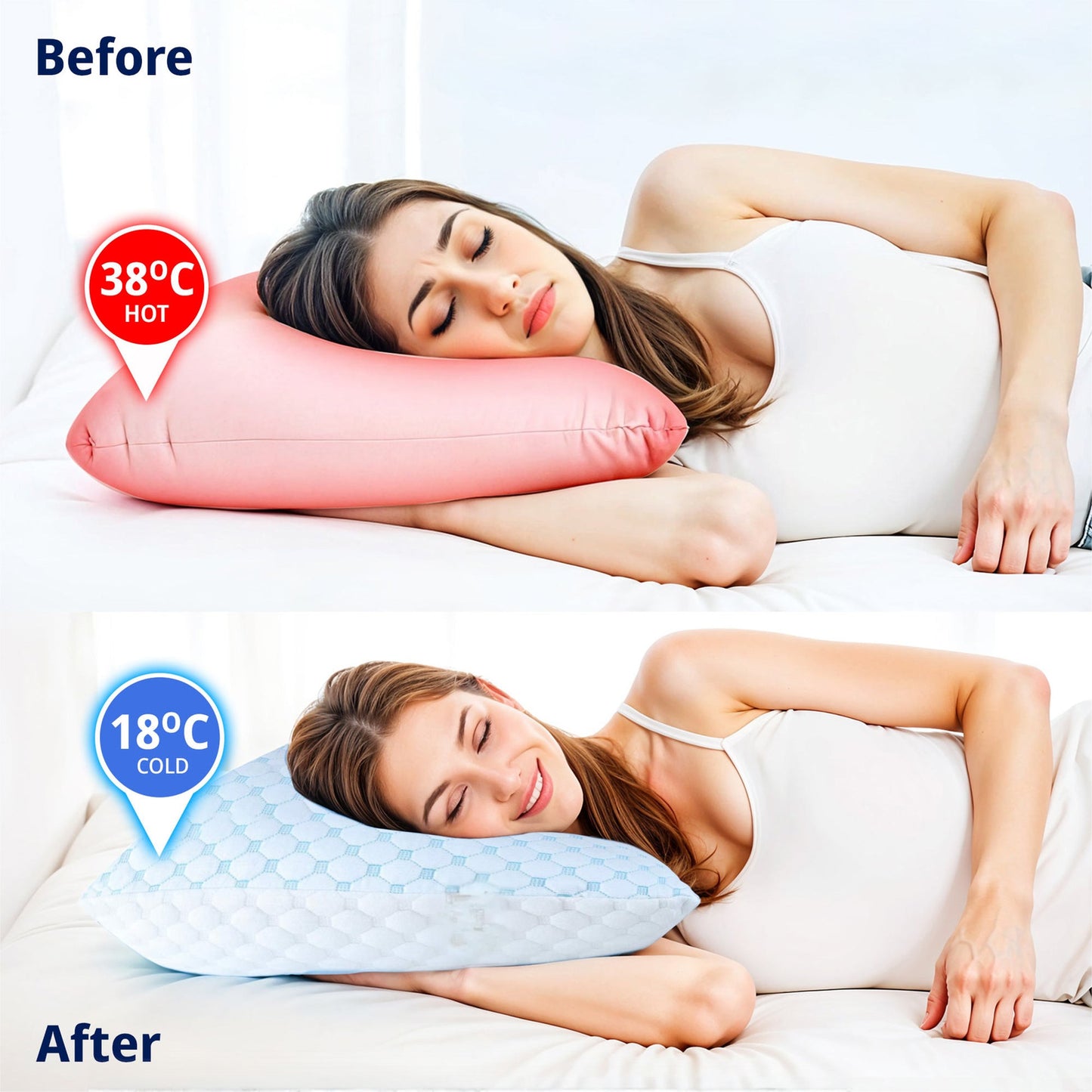 Cooling Gel Infused Pillow for Hot Sleepers & Back Discomfort