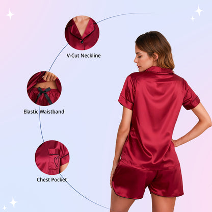 Women's Silk Nightwear Top & Shorts Set - Stay Comfy & Cool all Night