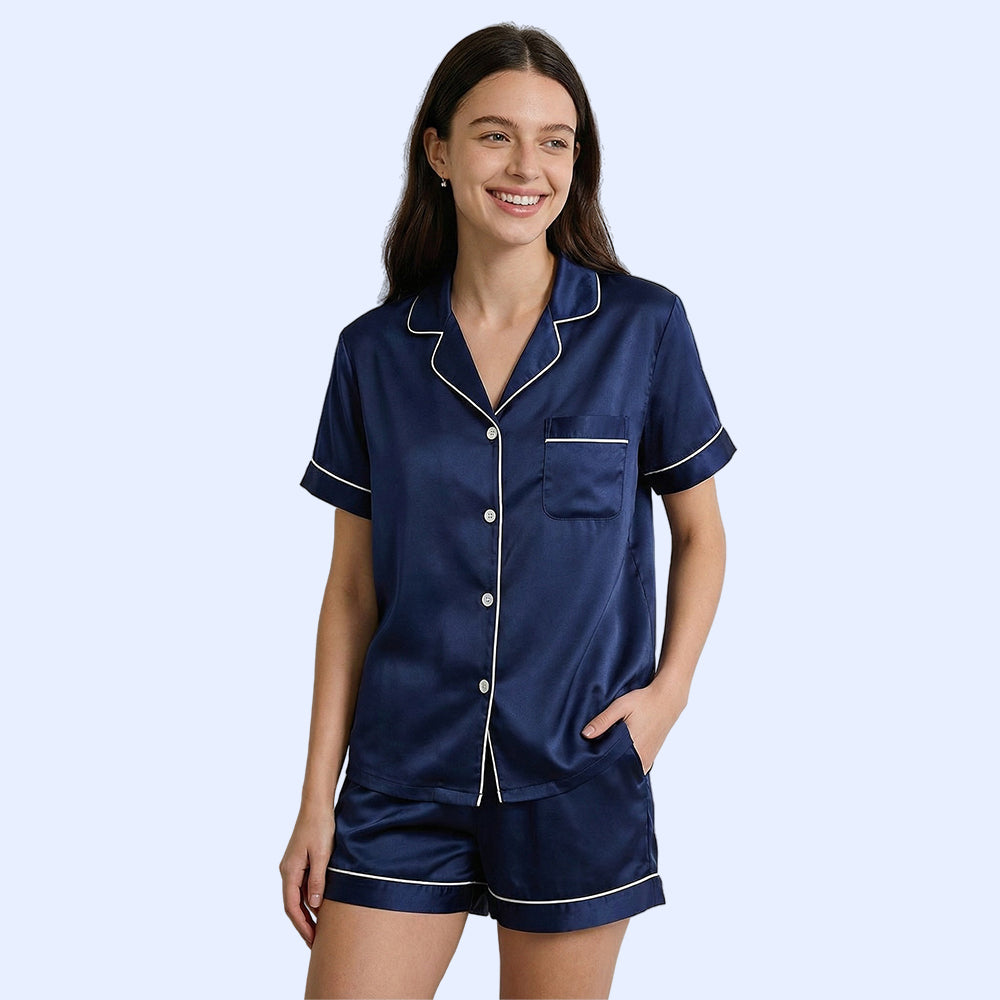 Women's Silk Nightwear Top & Shorts Set - Stay Comfy & Cool all Night