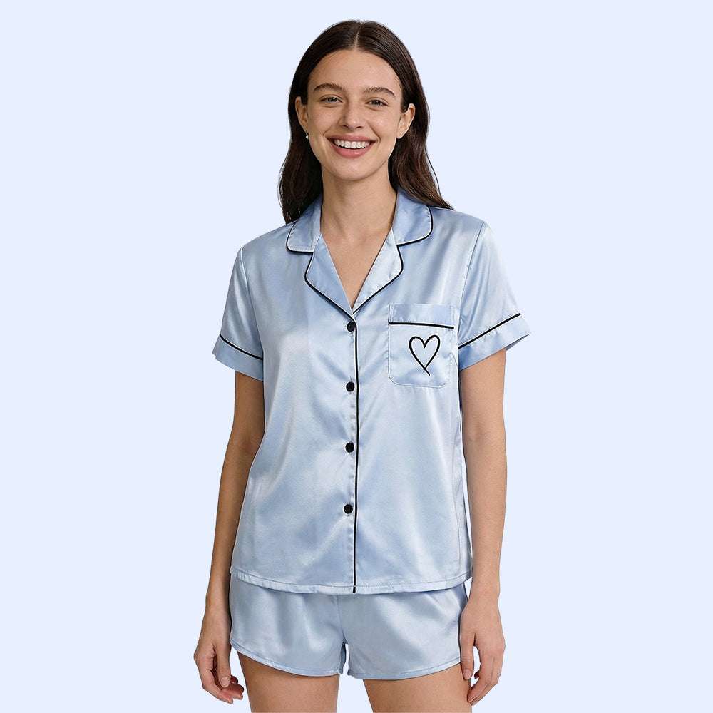 Women's Silk Nightwear Top & Shorts Set - Stay Comfy & Cool all Night