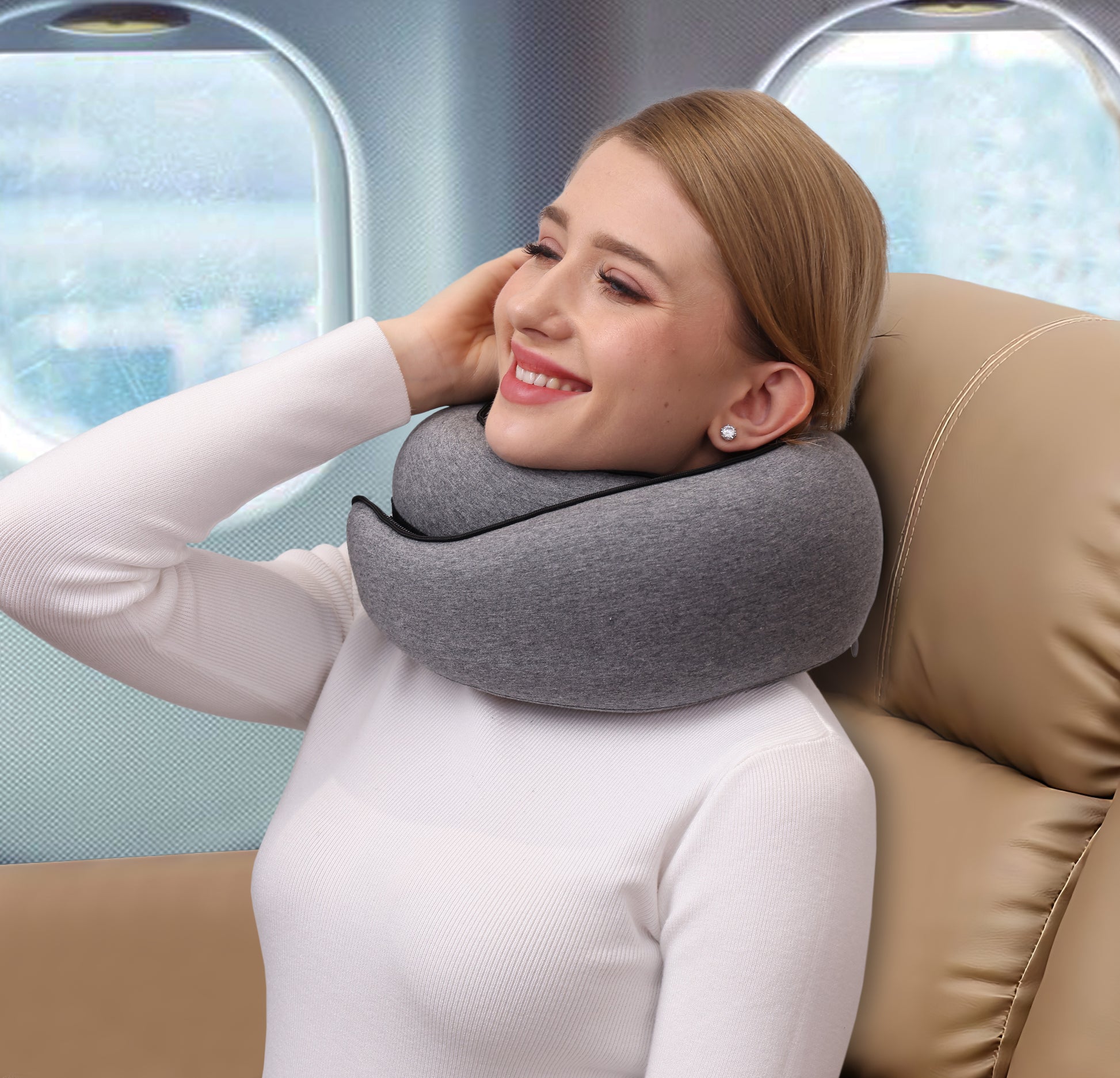 Travel Pillow for Neck, Head and Shoulder Support Grey