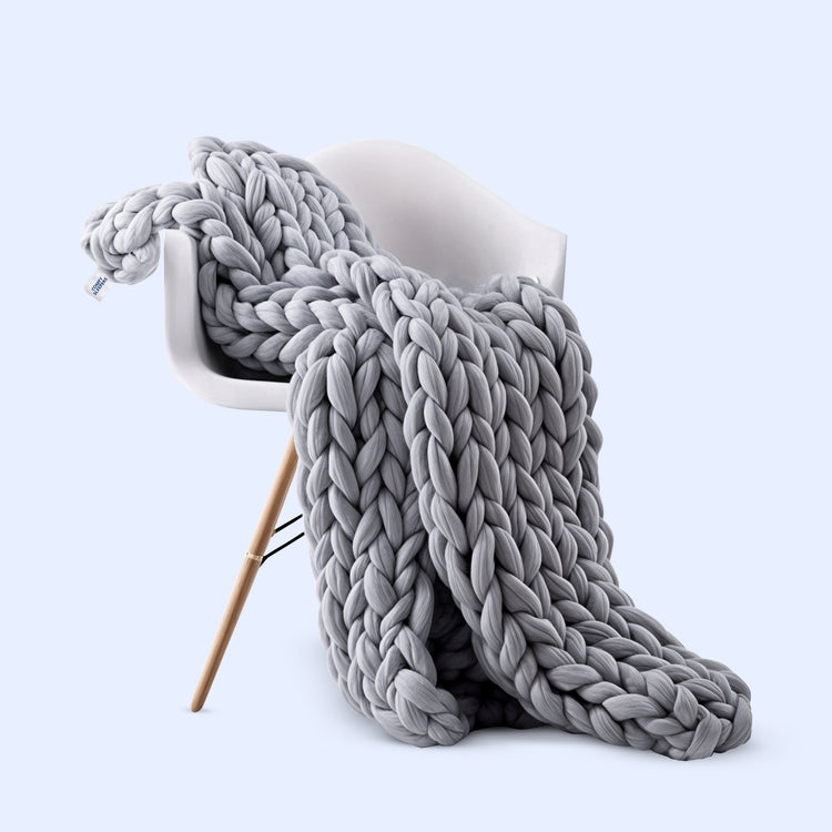 Soft chunky knit grey blanket
