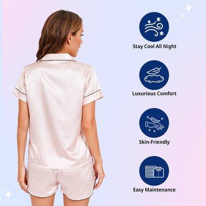 Women's Silk Nightwear Top & Shorts Set - Stay Comfy & Cool all Night