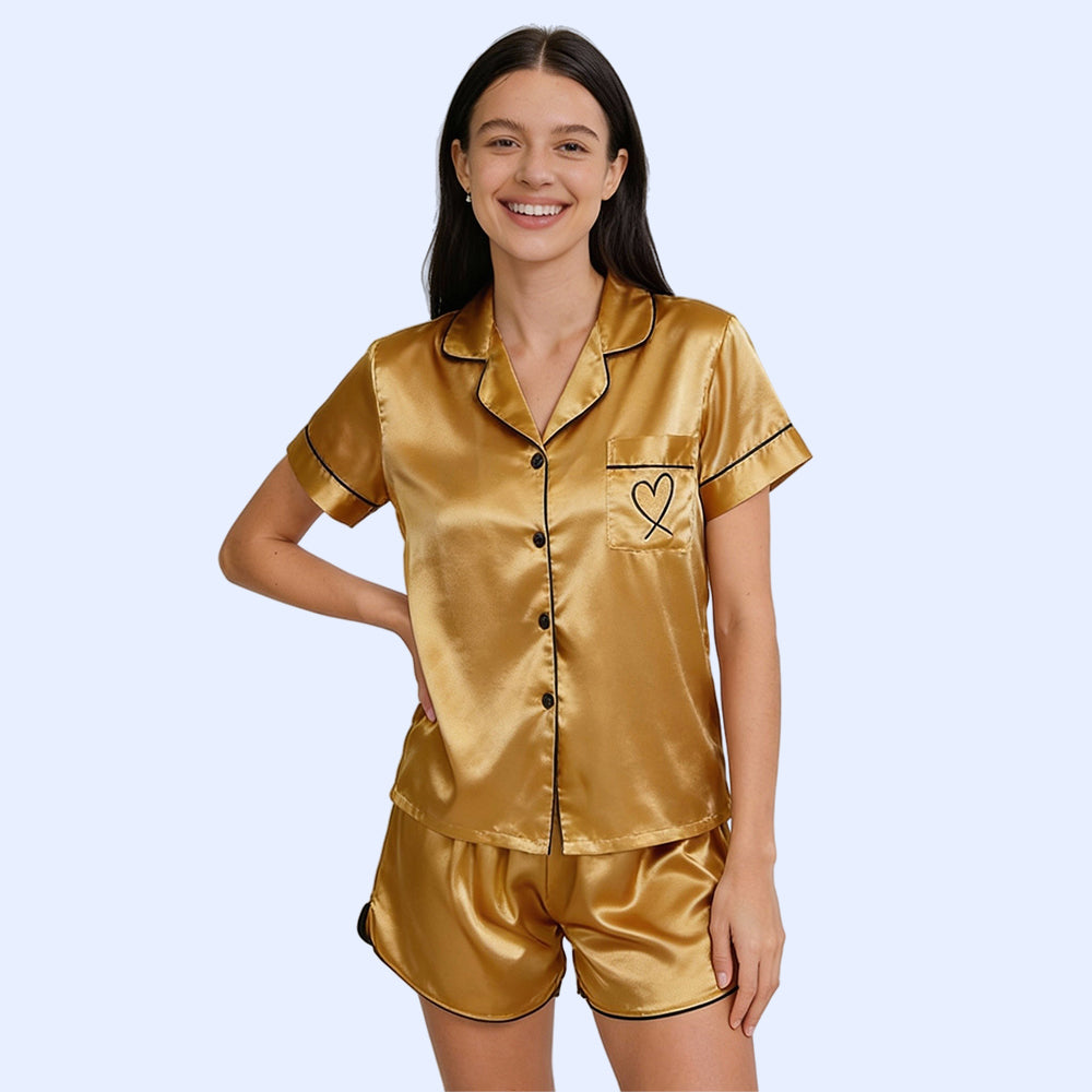 Women's Silk Nightwear Top & Shorts Set - Stay Comfy & Cool all Night