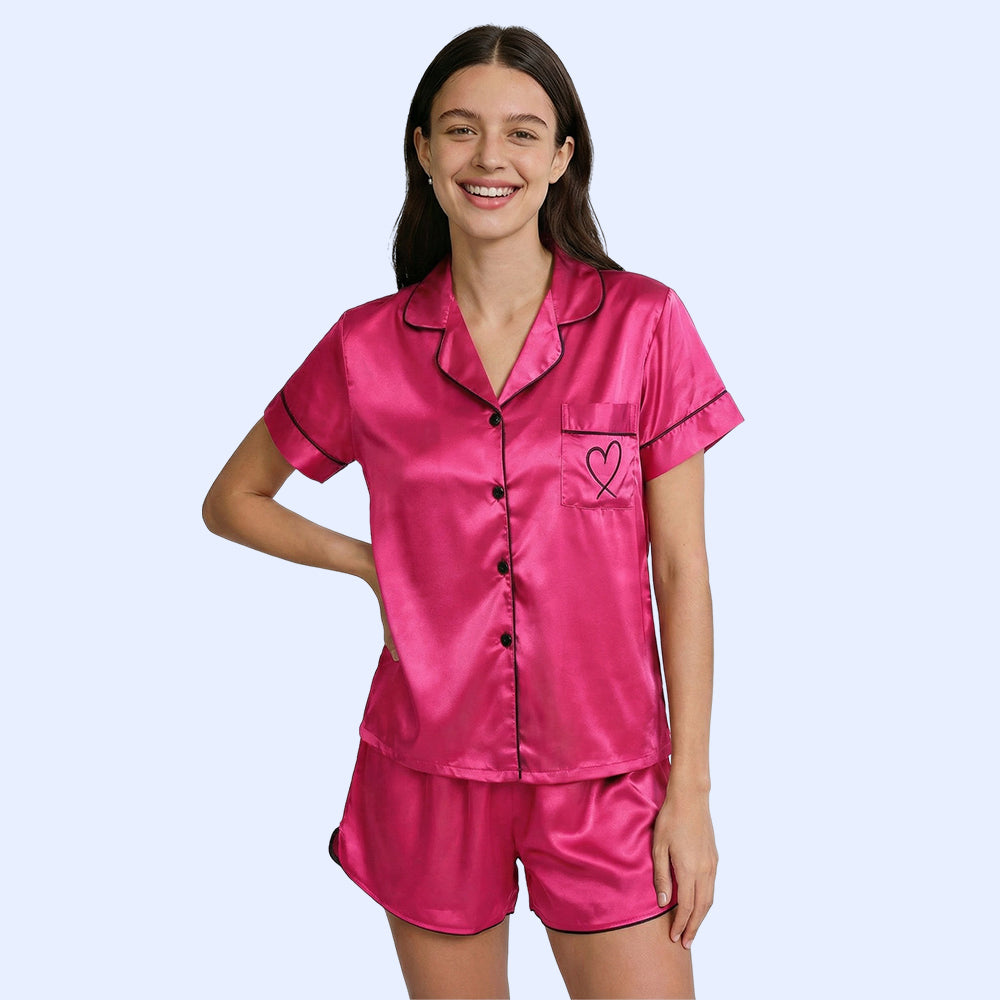 Women's Silk Nightwear Top & Shorts Set - Stay Comfy & Cool all Night