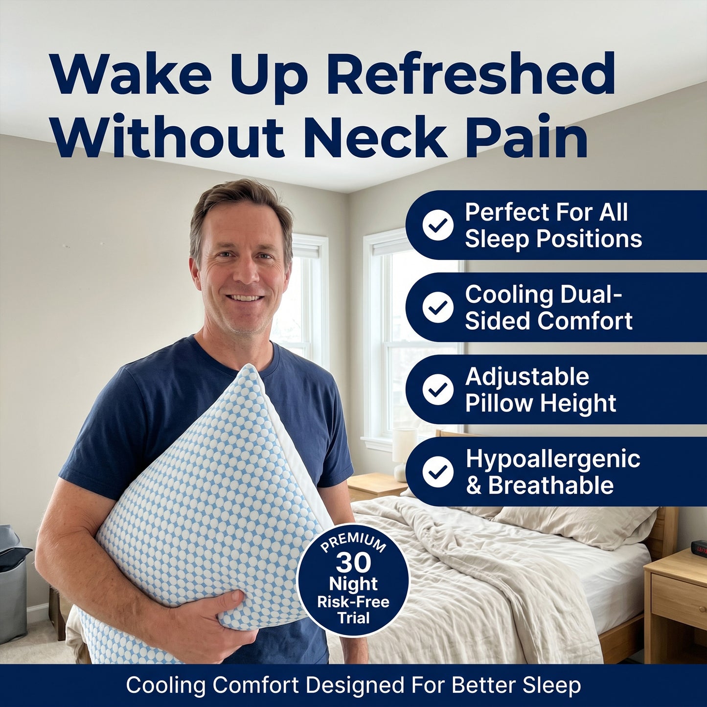 Adjustable Cooling Gel Infused Pillow - Hot Sleepers & Back Discomfort