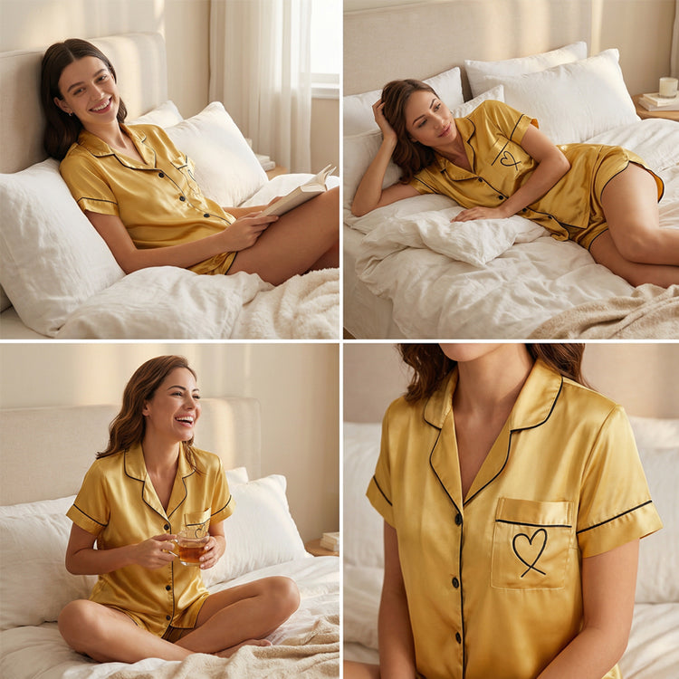 Intimate Hours Silk Set - Silk Nightwear Top & Shorts Set