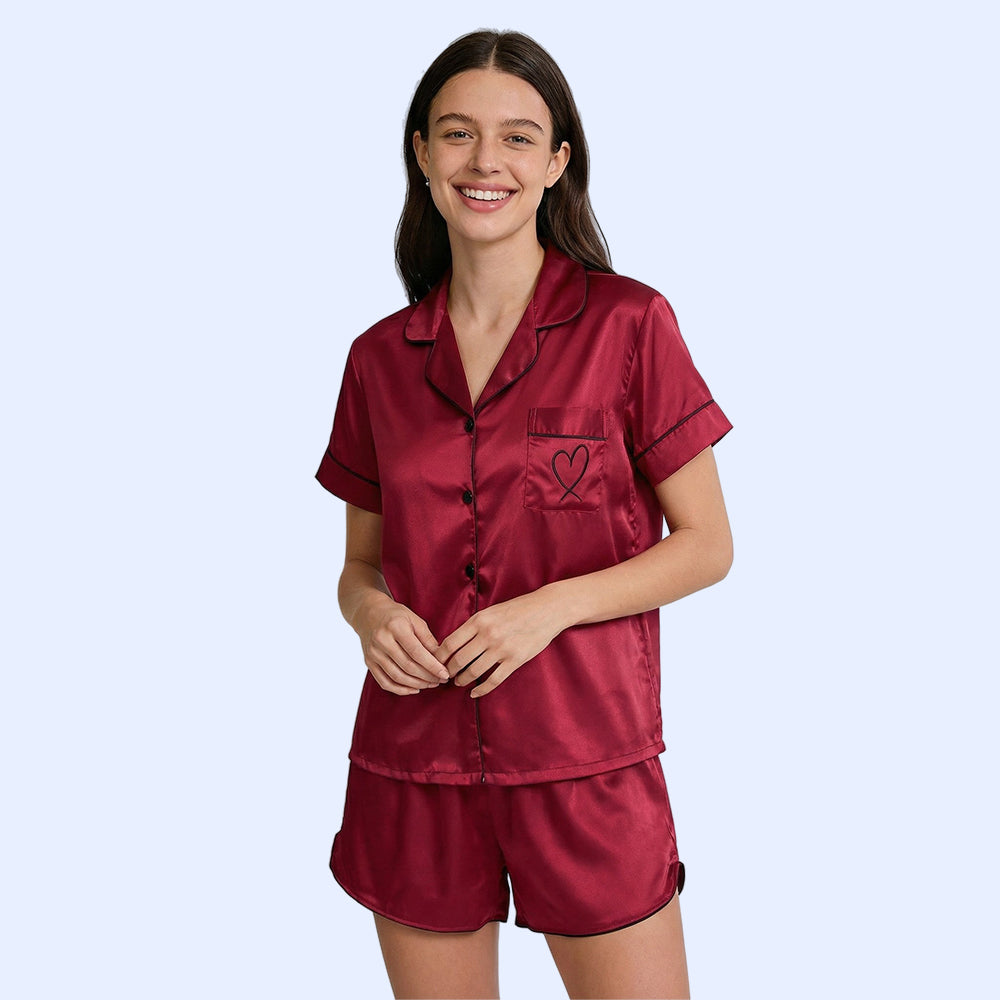 Women's Silk Nightwear Top & Shorts Set - Stay Comfy & Cool all Night